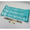 Graduation name ribbon, turquoise with silver printing.